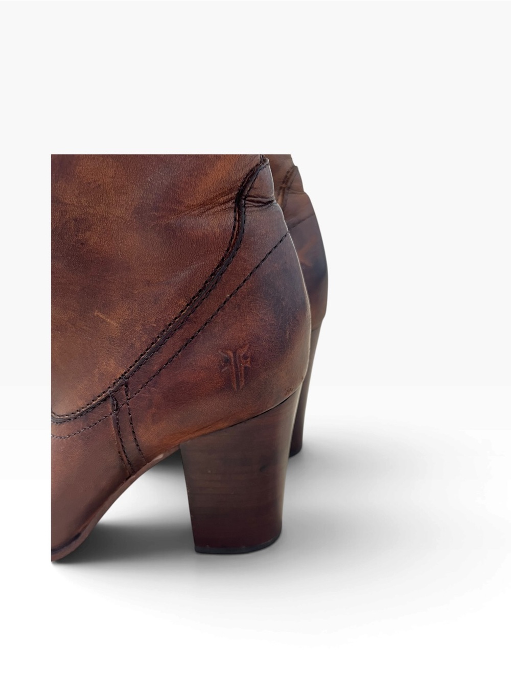 Frye Brown Leather Block Heel Ankle Boots - Picture 4 of 10